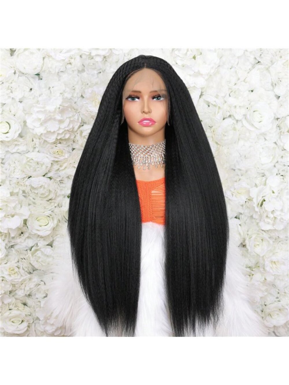 13X4 HD Transparent Full Lace Frontal Synthetic Wigs Yaki Kinky Straight